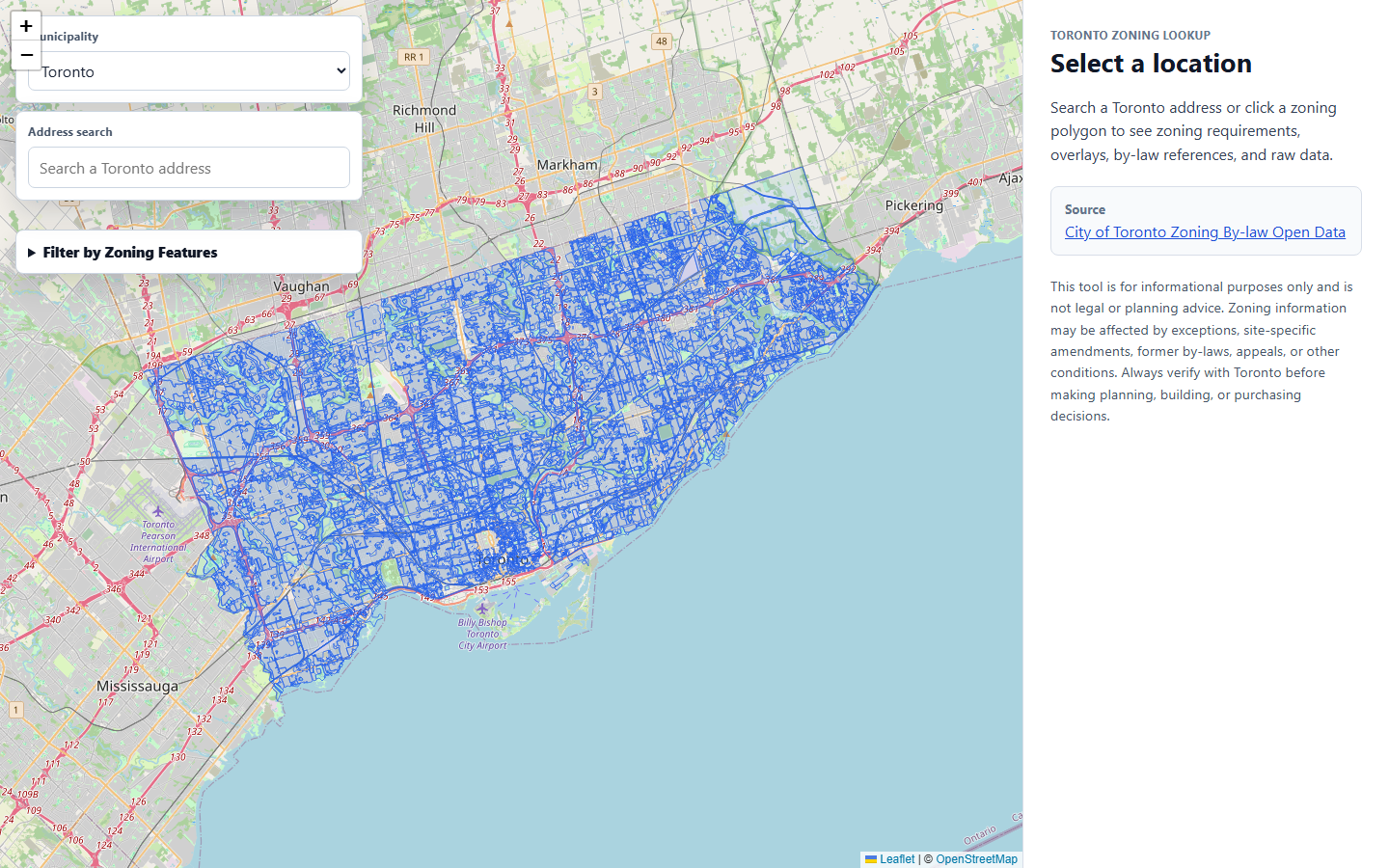 Toronto Zoning App map overview